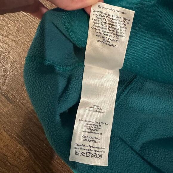 Eddie Bauer XS Teal Green Fleece Jacket Full Zip Pockets Hiking Walking Outdoor - Picture 7 of 11